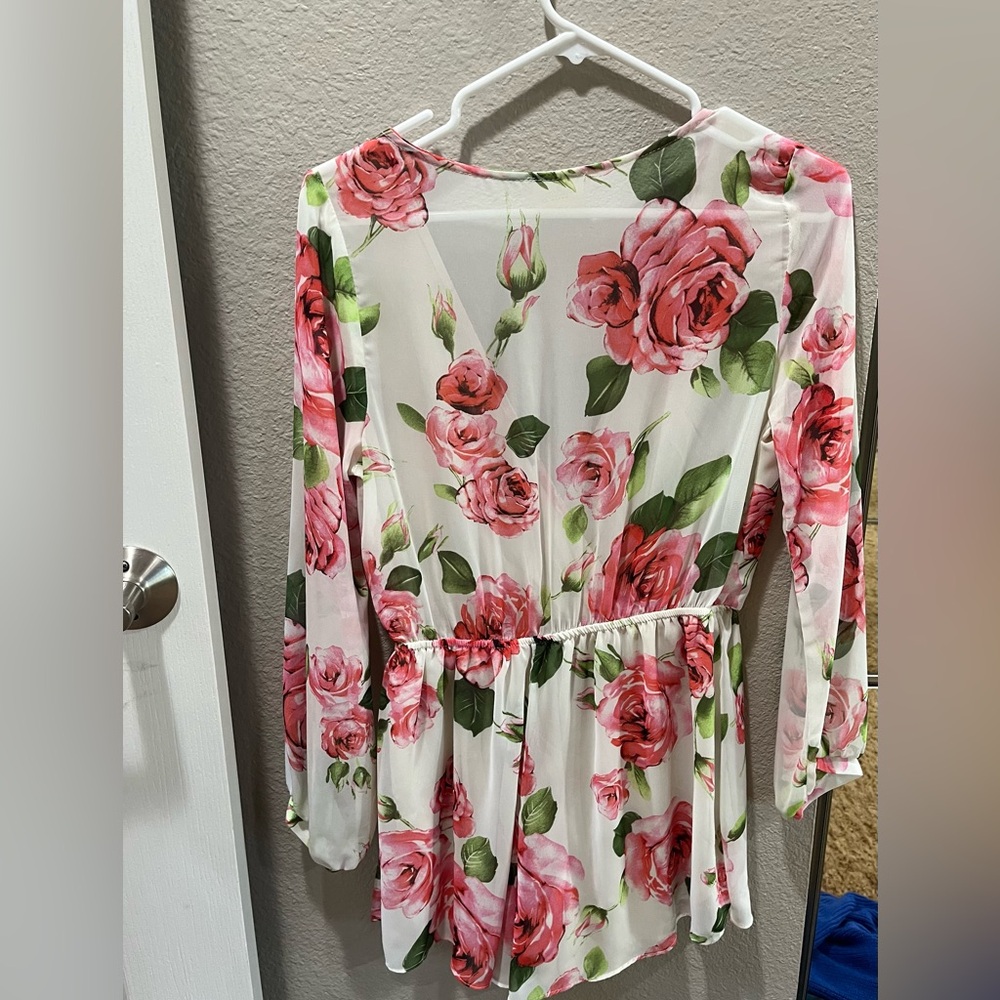 Chiffon, rose romper. Never worn, no tags. Size Medium